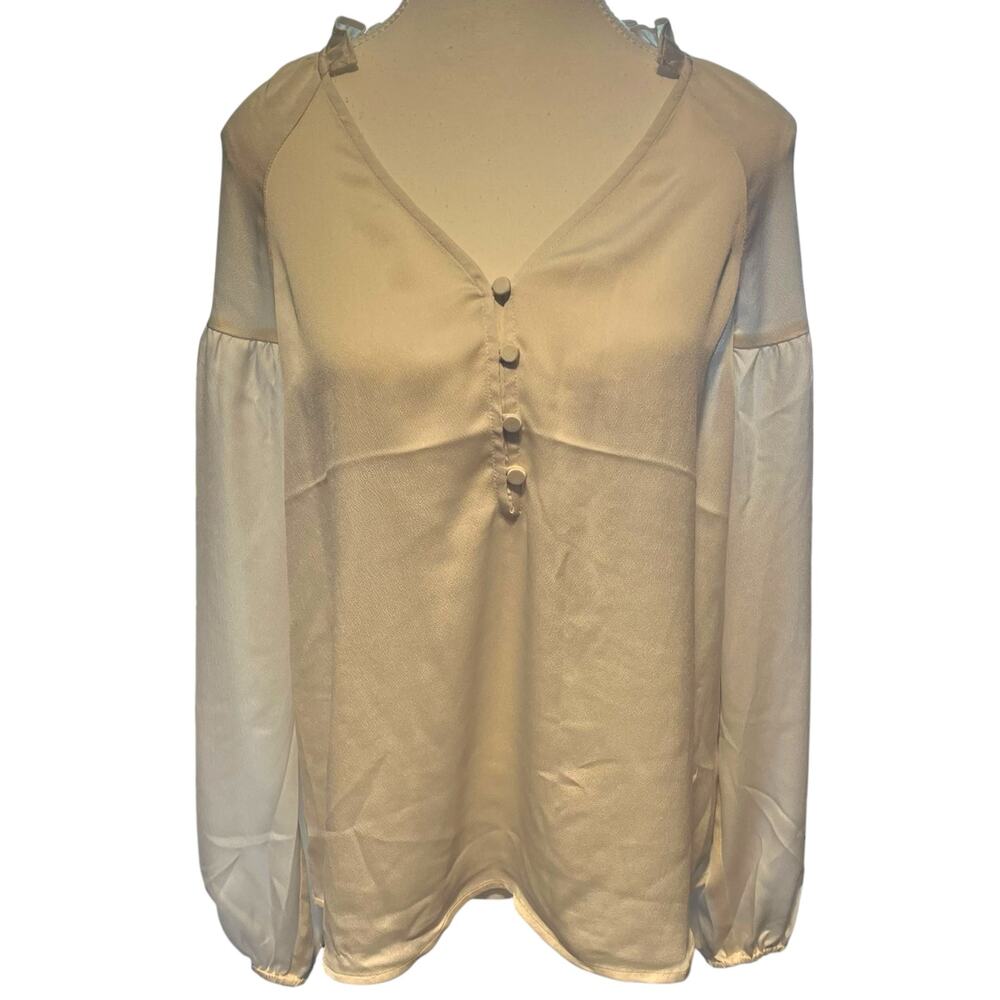 Express Womens M Button V-neck Blouse Cream Ivory Business Casual Office Neutral